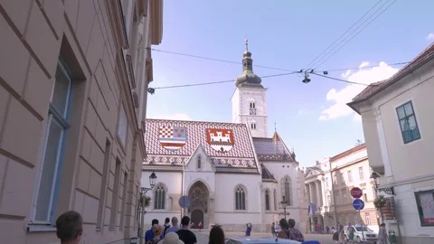 Saint Mark's Square, Saint Mark's Church, Zagreb Stock Footage 83670656