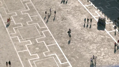 Saint Mark's Square view from above with birds and people in Venice. Video stock 79065172