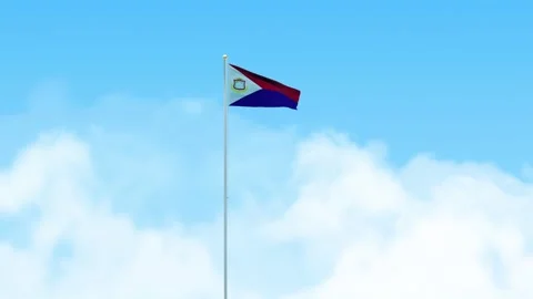 Saint Martin Flag 3D Render Animation Waving on Pole with Blue Sky Video stock 333083243