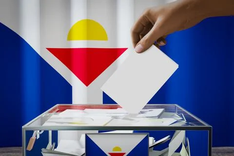 Saint Martin flag, hand dropping ballot card into a box - voting concept Ilustración de archivo