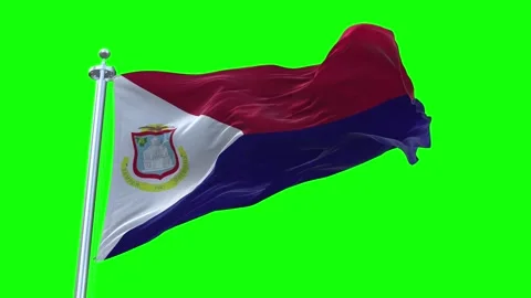 Saint Martin Flag Waving in Loopable and Textured green screen background Stock Footage 296876189