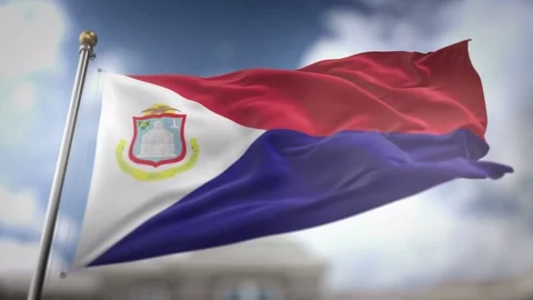 Saint Martin Flag Waving Slow Motion 3D Rendering Blue Sky Background - Sea.. Stock Footage 75496350