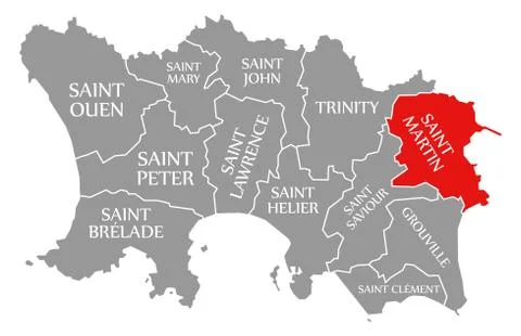 Saint Martin red highlighted in map of Jersey Stock Illustration