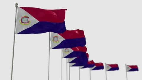 Saint Martin Row Of Flags Animation Include Alpha Channel  Video stock 163436181