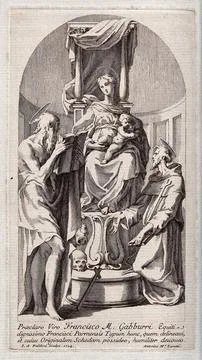 Saint Mary (the Blessed Virgin) with the Christ Child, Saint Jerome and Sai.. Stock Illustration