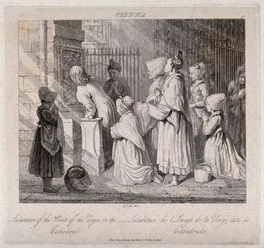 Saint Mary (the Blessed Virgin). Etching by G.L., 1822. Stock Illustration