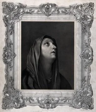 Saint Mary (the Blessed Virgin). Lithograph after G. Lanfranco. Stock Illustration
