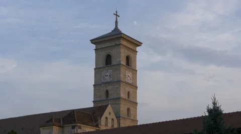 Saint Michael cathedral's clock tower in Alba Iulia Stock Footage 57518629