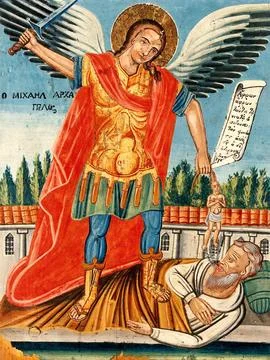 Saint Michael. Tempera painting. Stock Illustration