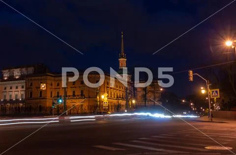 Saint Michael's Castle. Mikhailovsky Castle or Engineers' Castle at night. Sa Stock Photos
