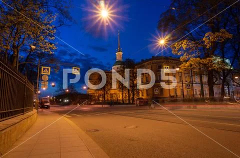 Saint Michael's Castle. Mikhailovsky Castle or Engineers' Castle at night. Sa Stock Photos