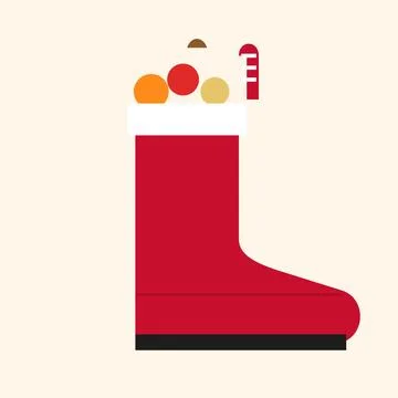 Saint Nicholas boot with sweets and candy cane, flat Stock Illustration