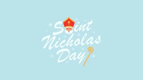 Saint nicholas day greeting flat design on subtle blue background stock vecto Stock Illustration