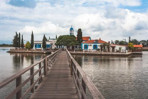 Saint Nicholas Monastery located on two islands in Porto Lagos, East Macedoni Stock Photos