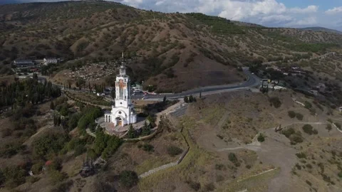 Saint Nicholas Temple lighthouse Crimea memorial to victims on the waters Stock-Footage 165803401