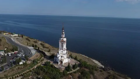 Saint Nicholas Temple lighthouse Crimea memorial to victims on the waters Stock-Footage 165803468