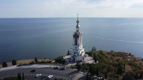 Saint Nicholas Temple lighthouse Crimea memorial to victims on the waters Stock-Footage 165803518