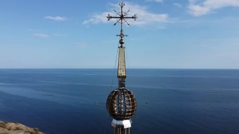 Saint Nicholas Temple lighthouse Crimea memorial to victims on the waters Stock-Footage 165804167