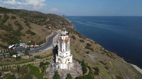 Saint Nicholas Temple lighthouse Crimea memorial to victims on the waters Stock-Footage 165804323