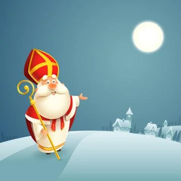 Saint Nicholas theme - winter night landscape background Stock Illustration