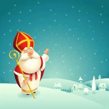 Saint Nicholas theme - winter snowy night landscape background Stock Illustration