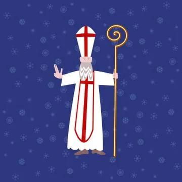 Saint Nicolas on blue background in snowfall Stock Illustration