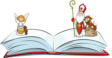 Saint nicolas, devil and angel on book of sins Stock Illustration