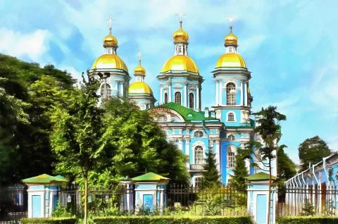 Saint Nicolas' Naval Cathedral in St. Petersburg Stock Illustration