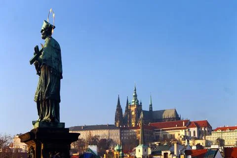 The saint over Prague Stock Photos