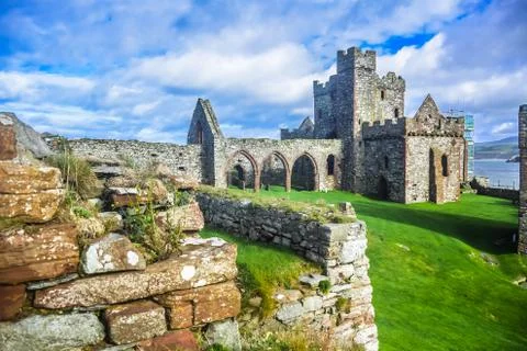 Saint Patrick cathedral inside Peel castle in Peel city in the Isle of Man Stock Photos