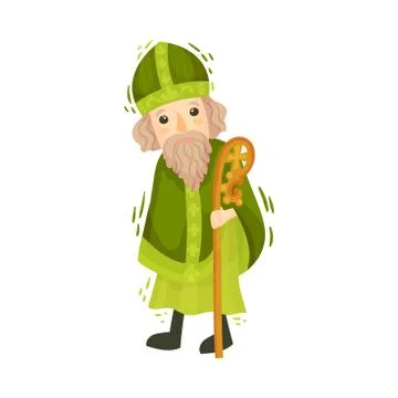 Saint Patrick Catholic Character in Green Clothing Vector Illustration Stock Illustration