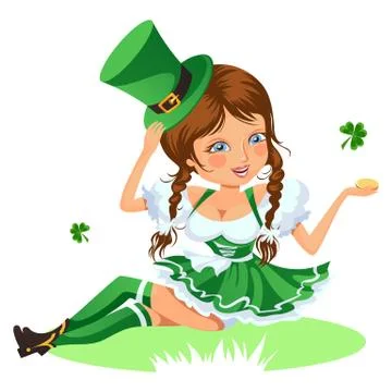 Saint patrick day characters, sexy girl in stockings and cylinder with irish Illustrazione stock
