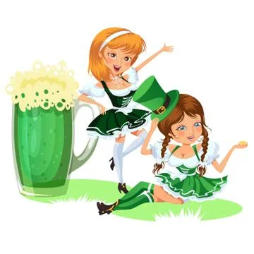 Saint patrick day characters, sexy girl in stockings with mug of green beer Stock Illustration