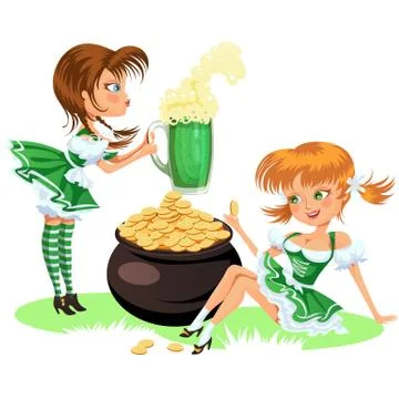 Saint patrick day characters, sexy girl in stockings and cylinder with irish Stock Illustration