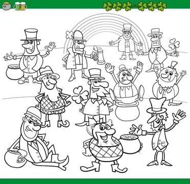 Saint patrick day coloring book Black and White Cartoon Illustration of Le... Stock Photos