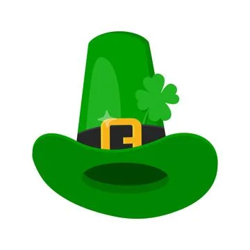 Saint Patrick Day leprechaun green hat with shamrock clover leaf icon. Stock Illustration