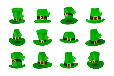 Saint Patrick Day leprechaun green hat set. Stock Illustration