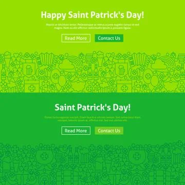 Saint Patrick Day Line Art Web Banners Set Stock Illustration