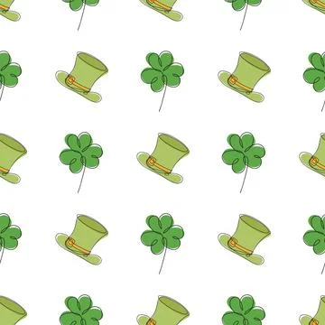 Saint Patrick day seamless pattern - clover leaves and green bowler hat イラスト素材