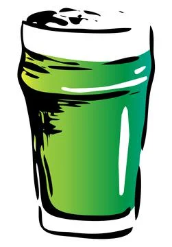 Saint Patrick Day special Irish Nonic pint green beer glass. Hand drawn ink s Stock Illustration