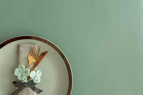 Saint Patrick Day Table Setting with Clover Decor. Festive Green Arrangement Stock Photos