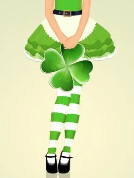 Saint patrick girl with four leaf clover Stock Illustration