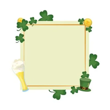 Saint patrick leafs and beer square frame Illustrazione stock
