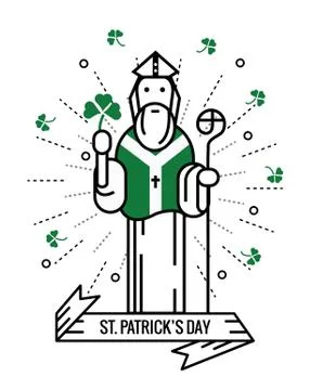 Saint Patrick with  lucky clover.  Saint Patrick's day. Stock Illustration