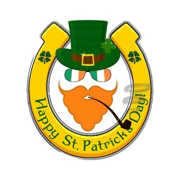 Saint Patrick s Day character leprechaun with green hat, red beard, smoking.. Stock Illustration
