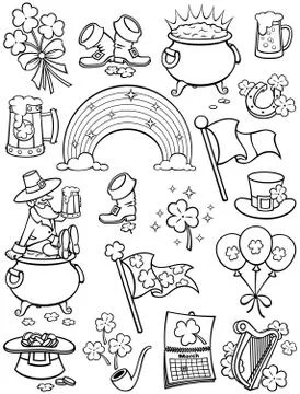 Saint Patrick s Day Elements Line Art Stockillustratie