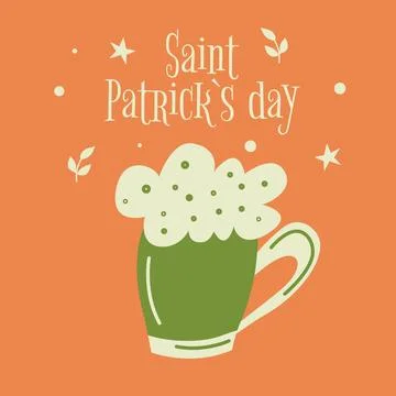 Saint Patrick s Day greetings card with green beer Stock Illustration