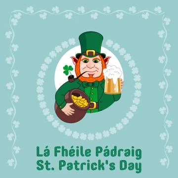 Saint Patrick s Day party flyer. Leprechaun with a mug of beer, a pipe, gold 스톡 일러스트