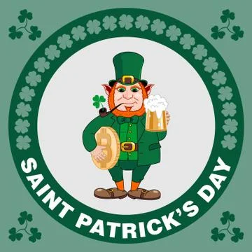 Saint Patrick s Day party flyer. Leprechaun with a mug of beer, smoking pipe Stock Illustration