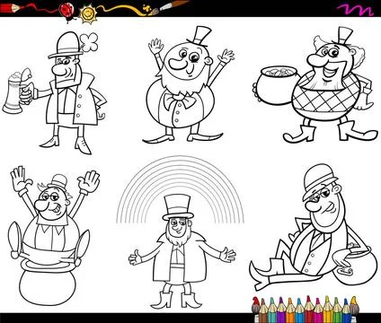 Saint patrick set coloring page Black and White Cartoon Illustration of Le... Stock Photos